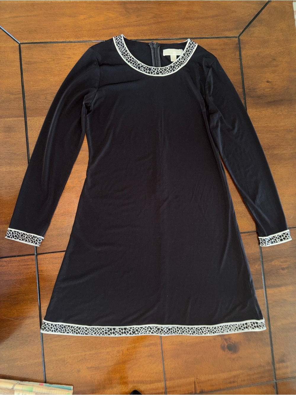 Michael Kors Black Long-Sleeve Dress with White Trim